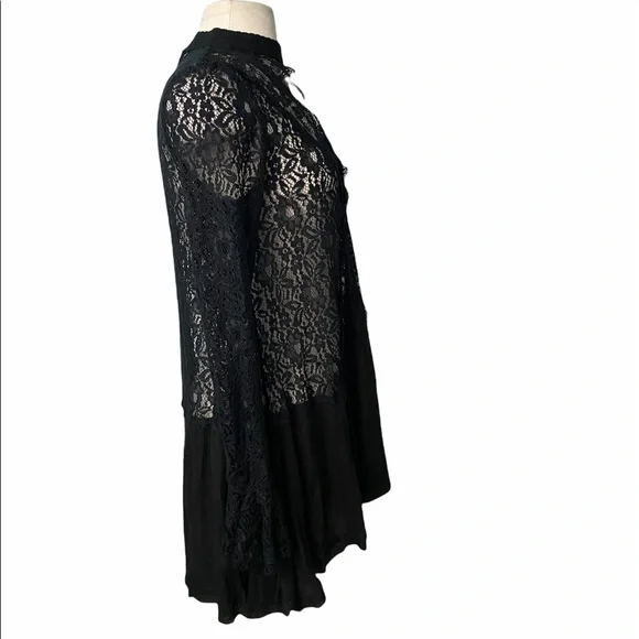 Free people black lace sheer long sleeve sz- small - Picture 2 of 5